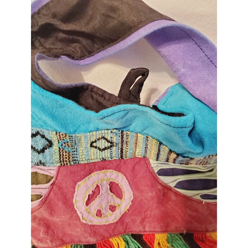 Set of 2 Kids Boho Patchwork Crossbody Bags Peace Sign Lotus Flower Hippie Bag